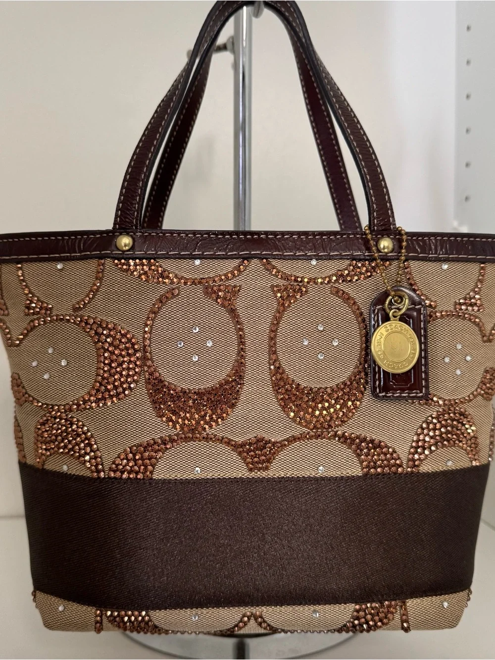 Custom vintage Coach Signature Hand-Rhinestoned Sequin mini Bag –One of a Kind ✨